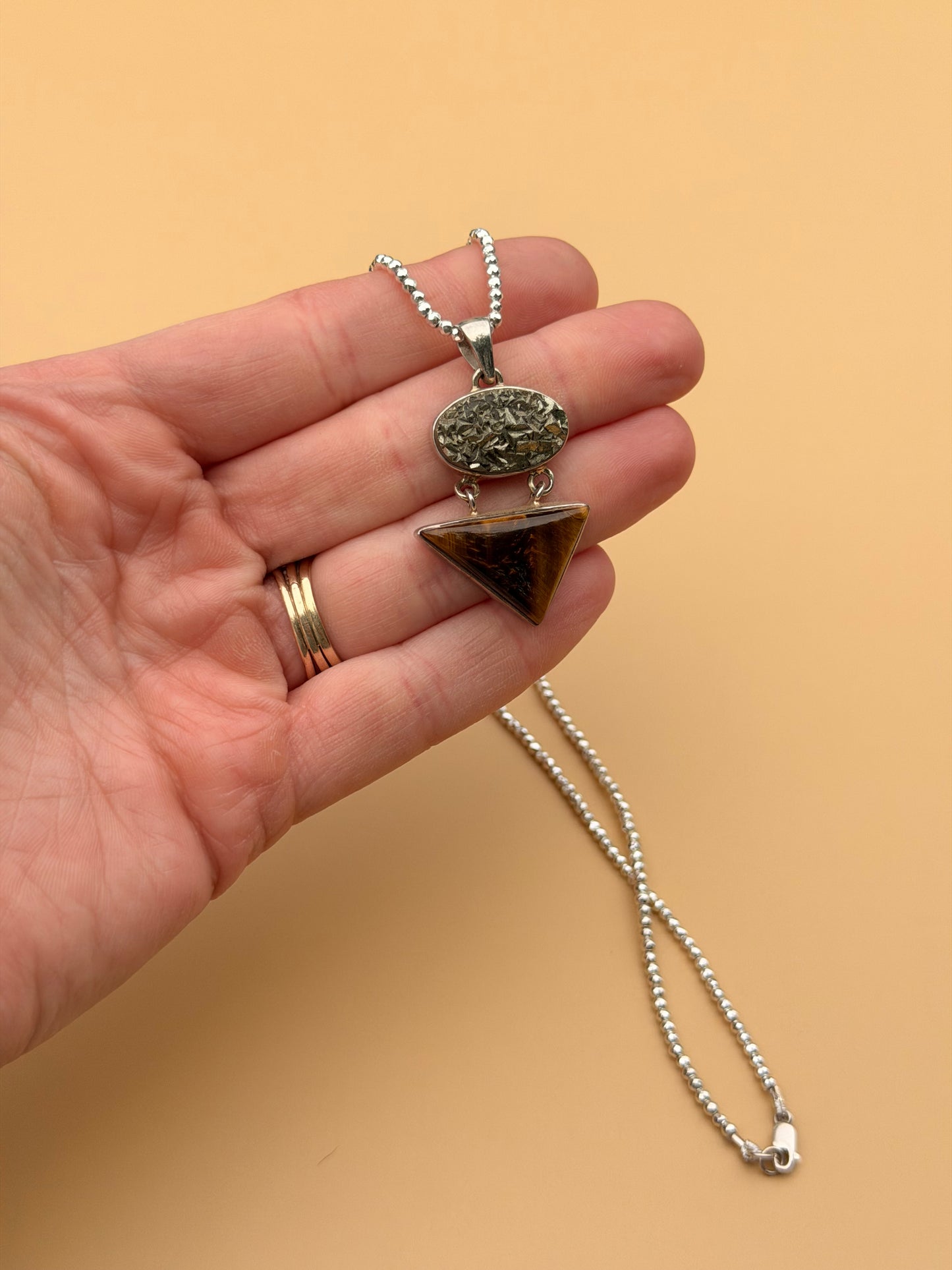 Tigers Eye & Pyrite On Silver Beaded Strand