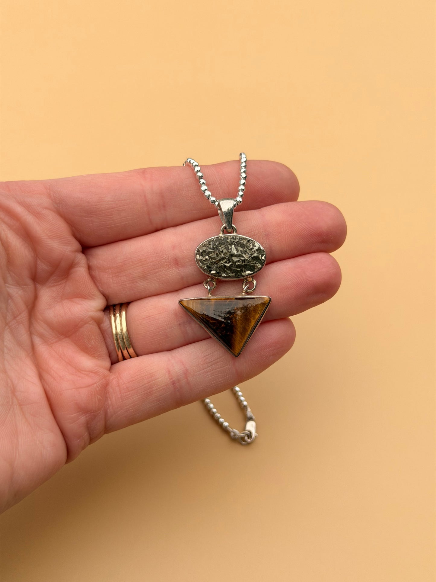 Tigers Eye & Pyrite On Silver Beaded Strand