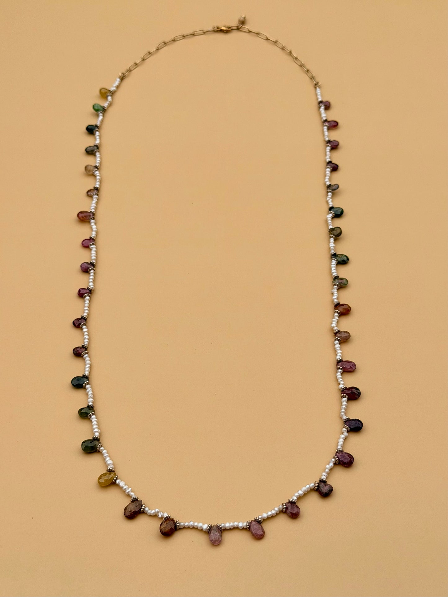 Freshwater Pearl & Watermelon Tourmaline Long Strand