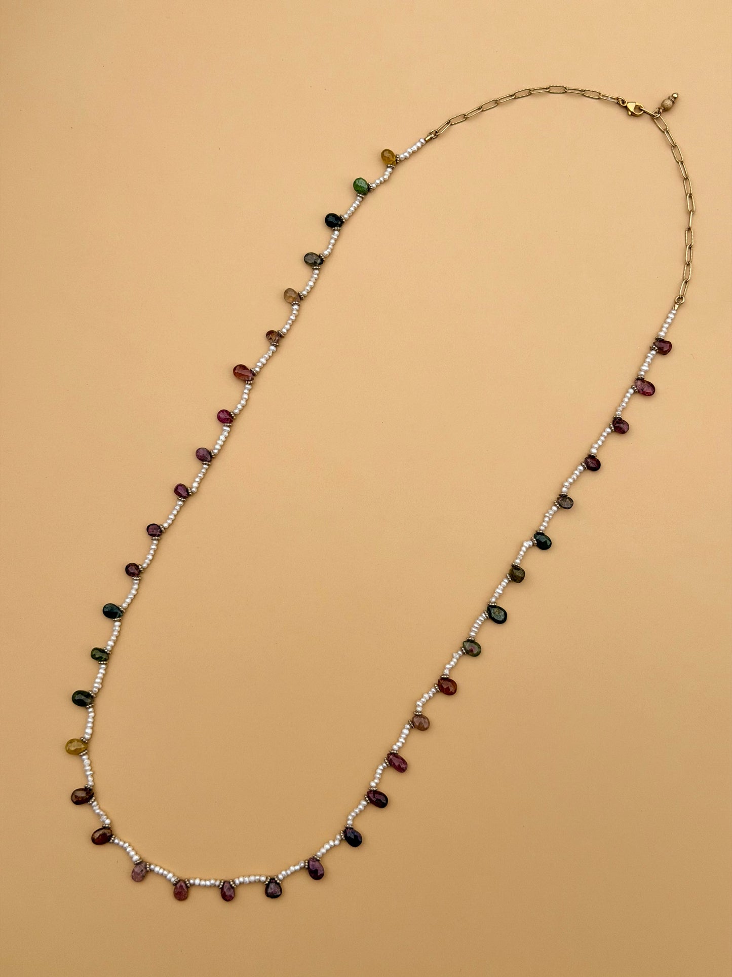 Freshwater Pearl & Watermelon Tourmaline Long Strand