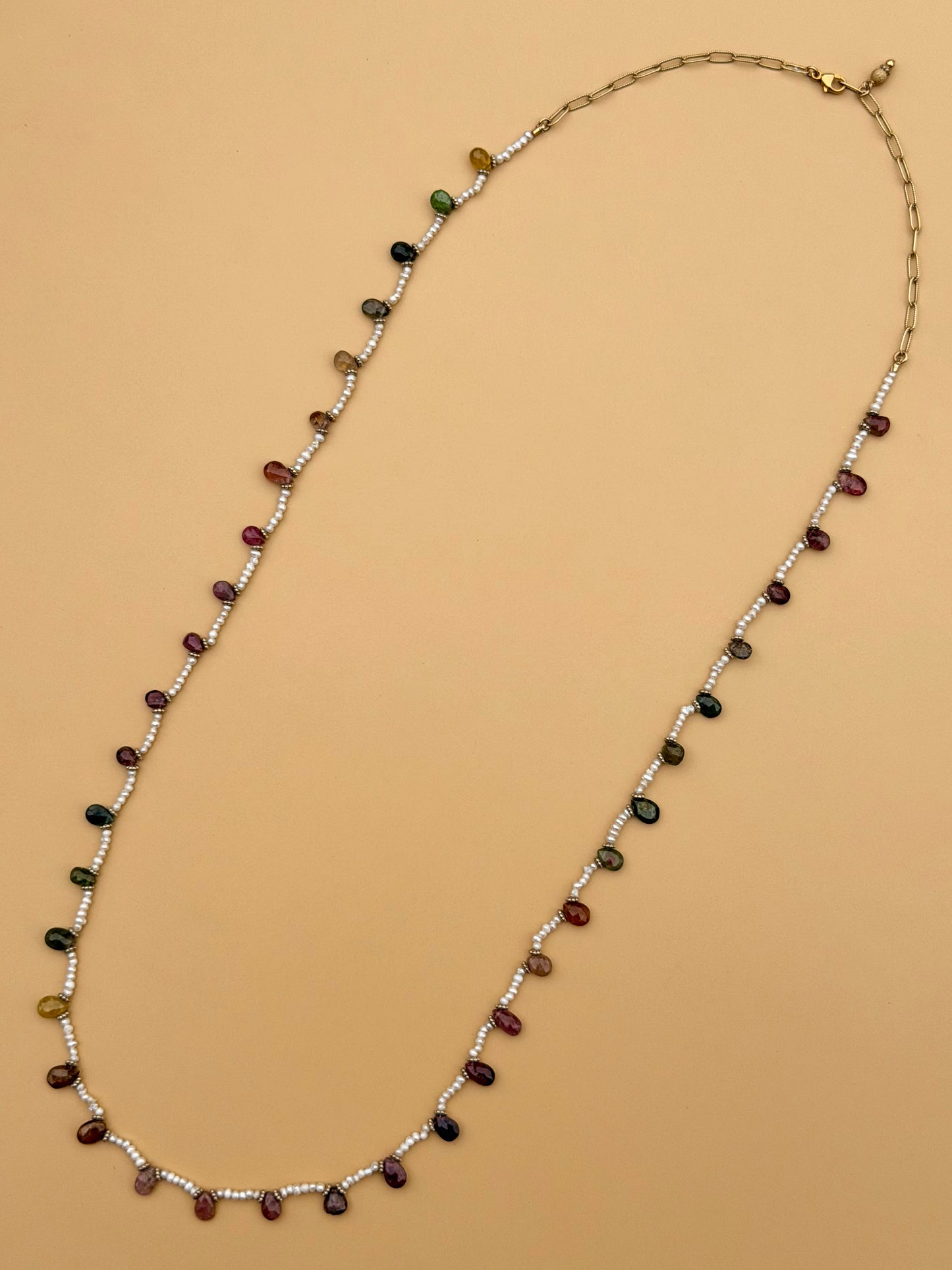 Freshwater Pearl & Watermelon Tourmaline Long Strand