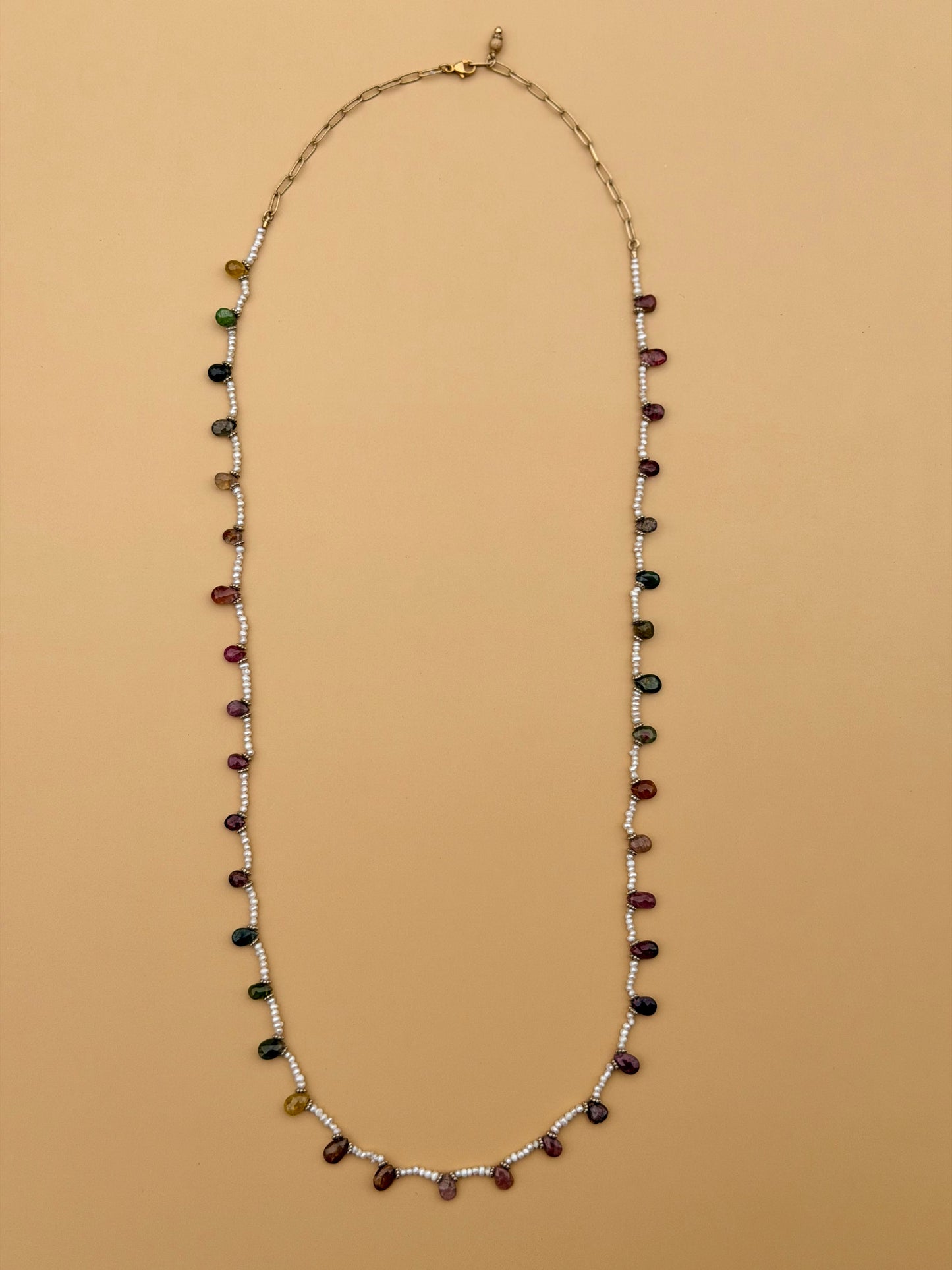 Freshwater Pearl & Watermelon Tourmaline Long Strand