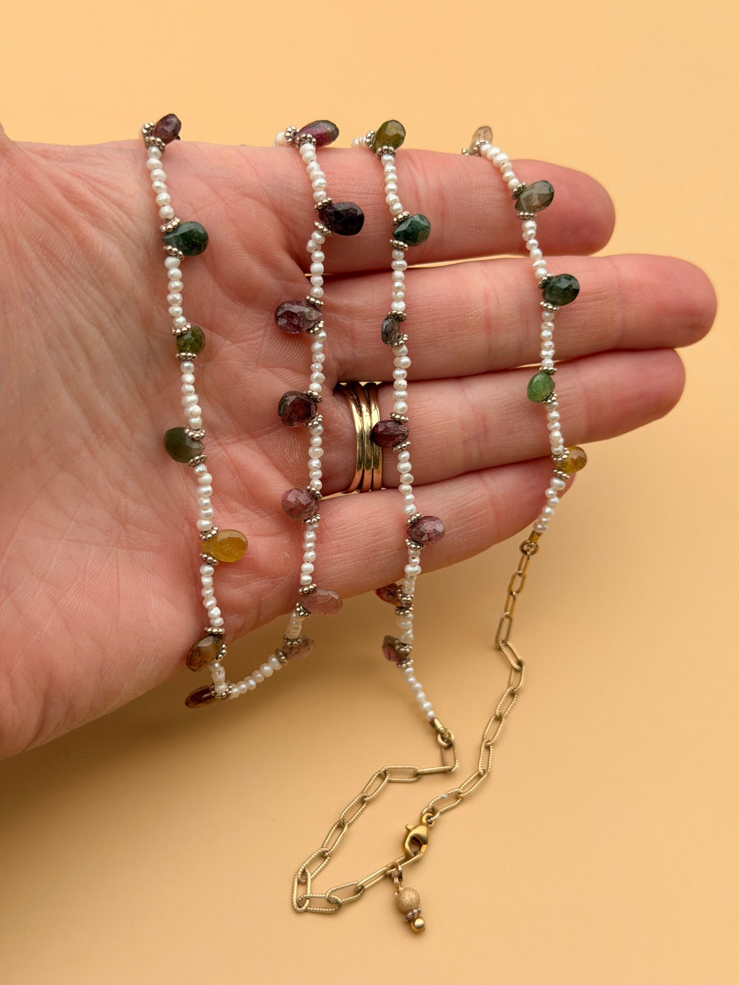 Freshwater Pearl & Watermelon Tourmaline Long Strand
