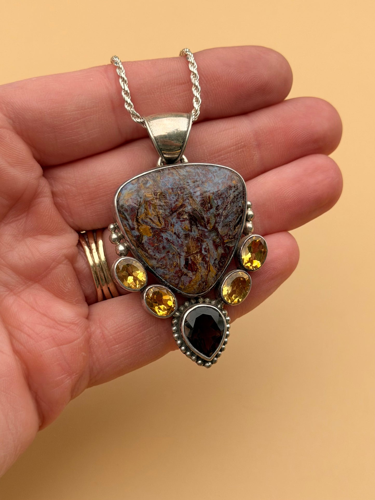 Polychrome Agate, Citrine, & Smokey Quartz Statement Fall Necklace