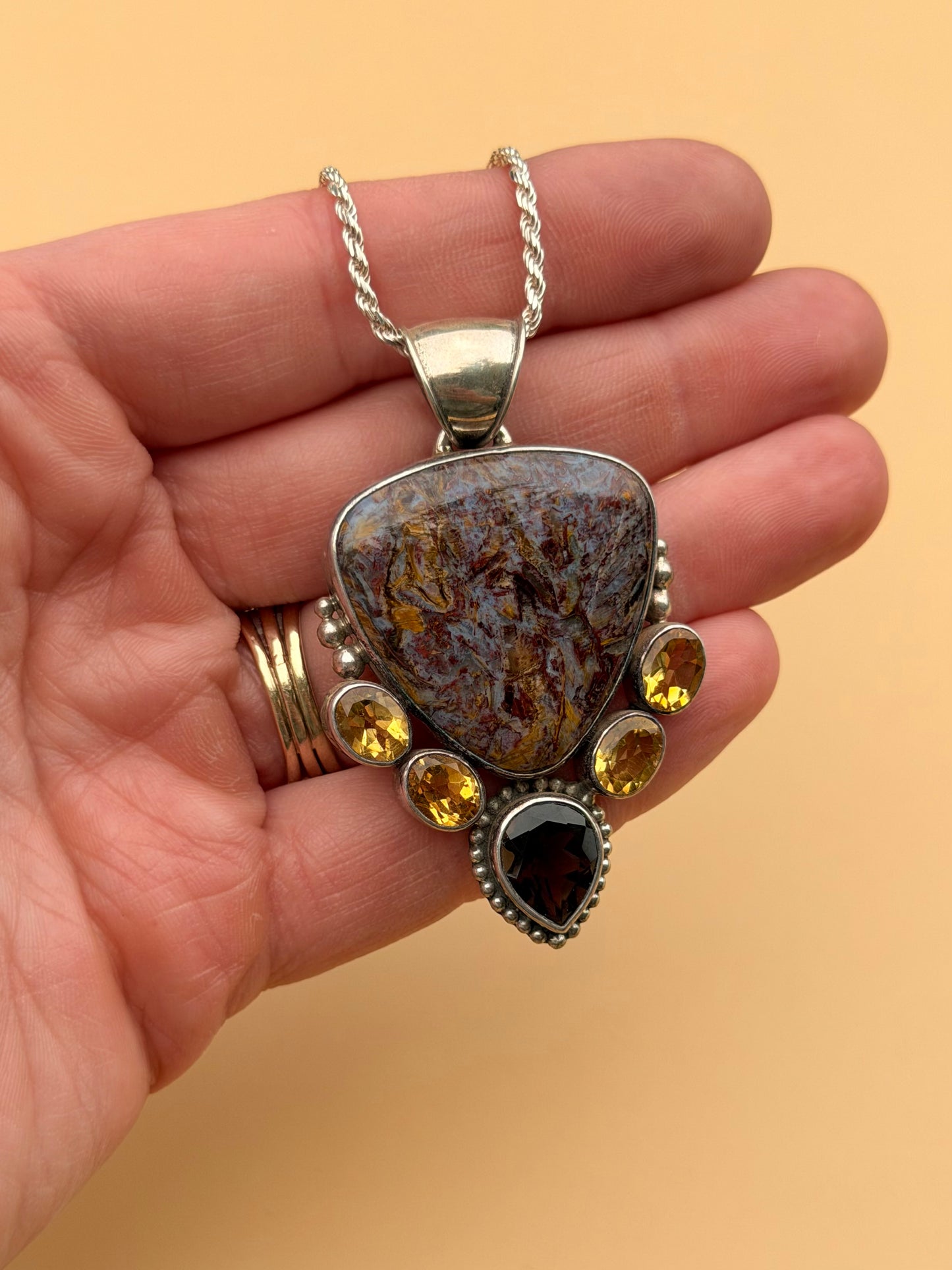 Polychrome Agate, Citrine, & Smokey Quartz Statement Fall Necklace