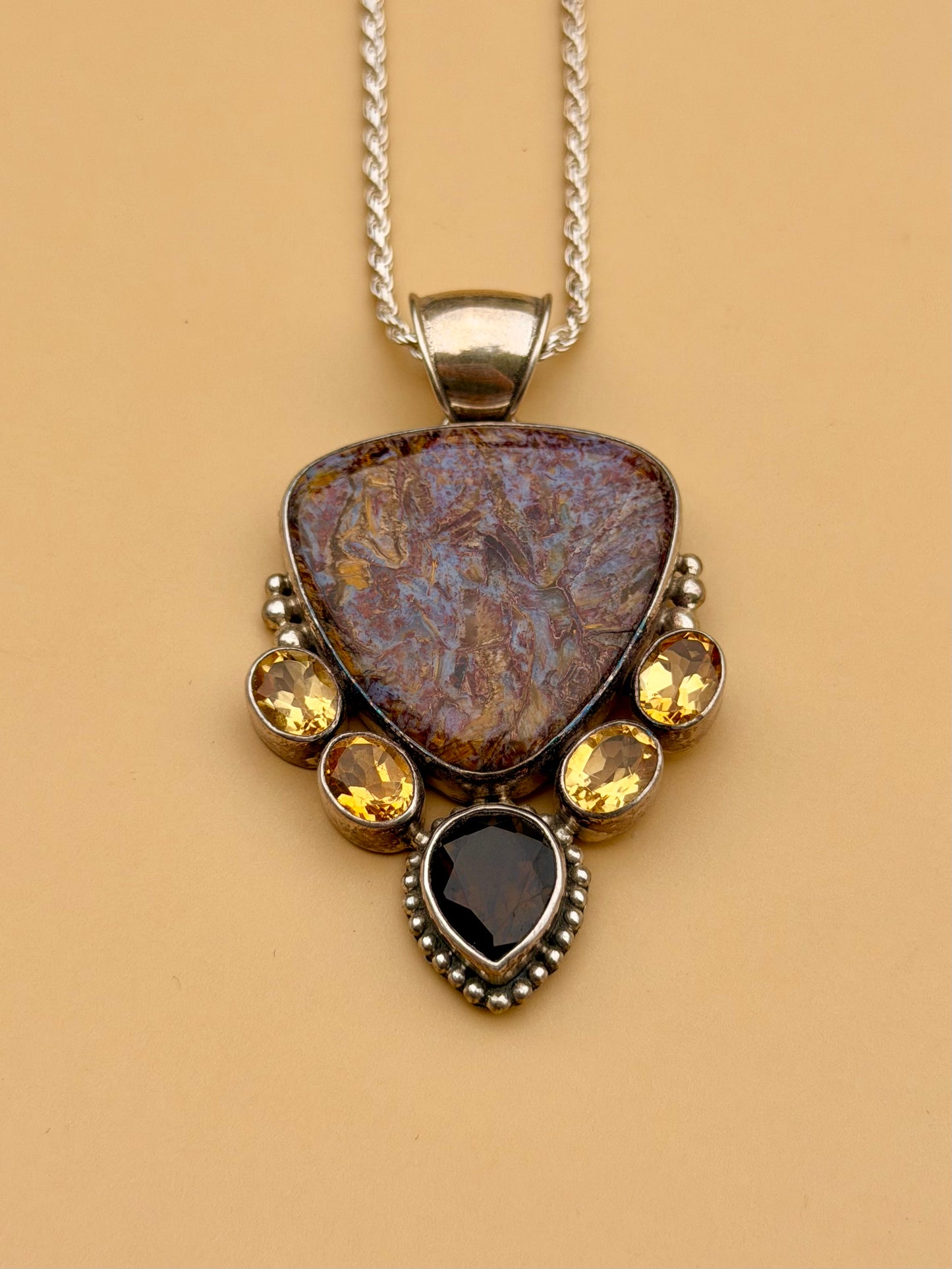 Polychrome Agate, Citrine, & Smokey Quartz Statement Fall Necklace