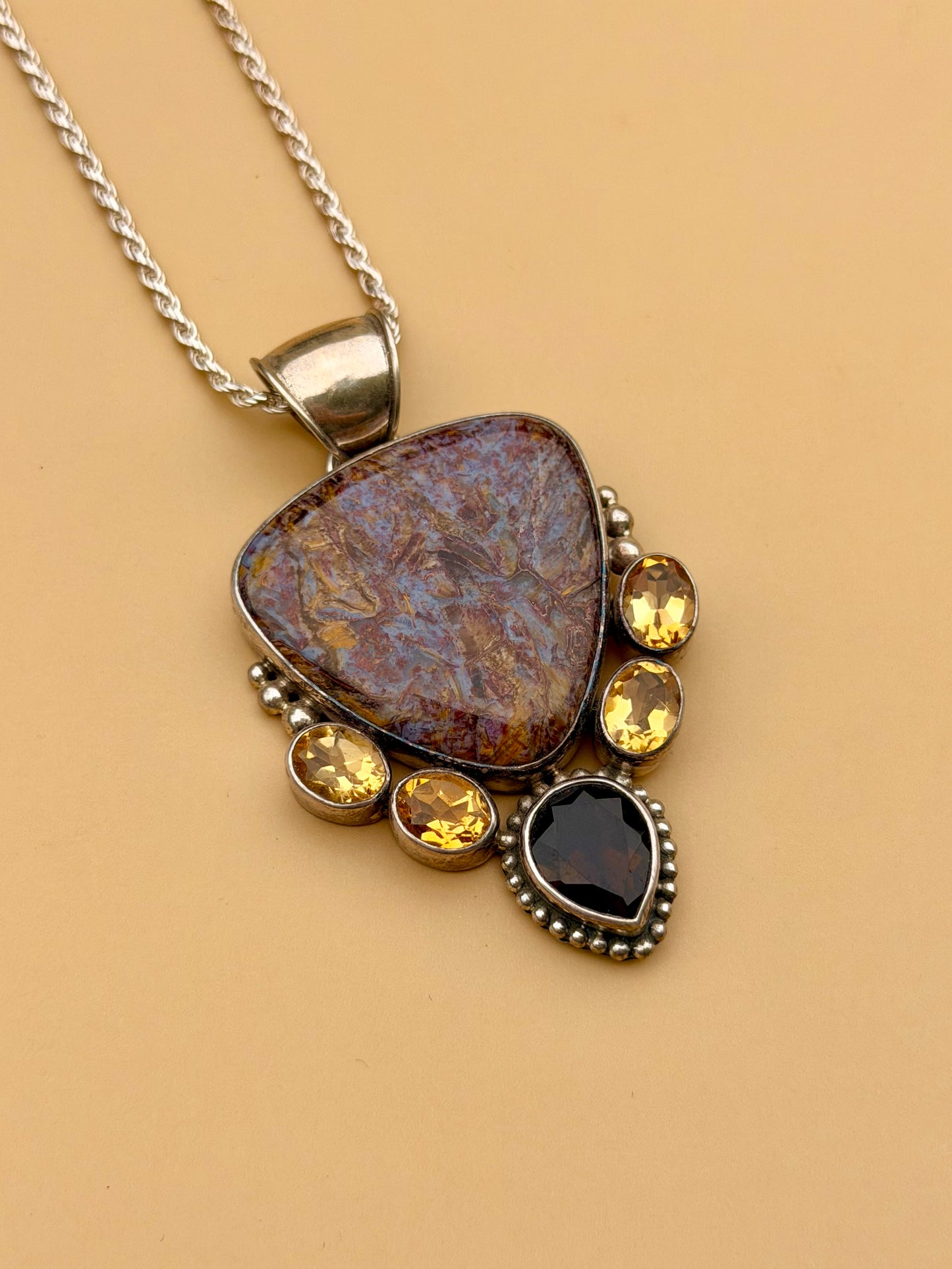 Polychrome Agate, Citrine, & Smokey Quartz Statement Fall Necklace