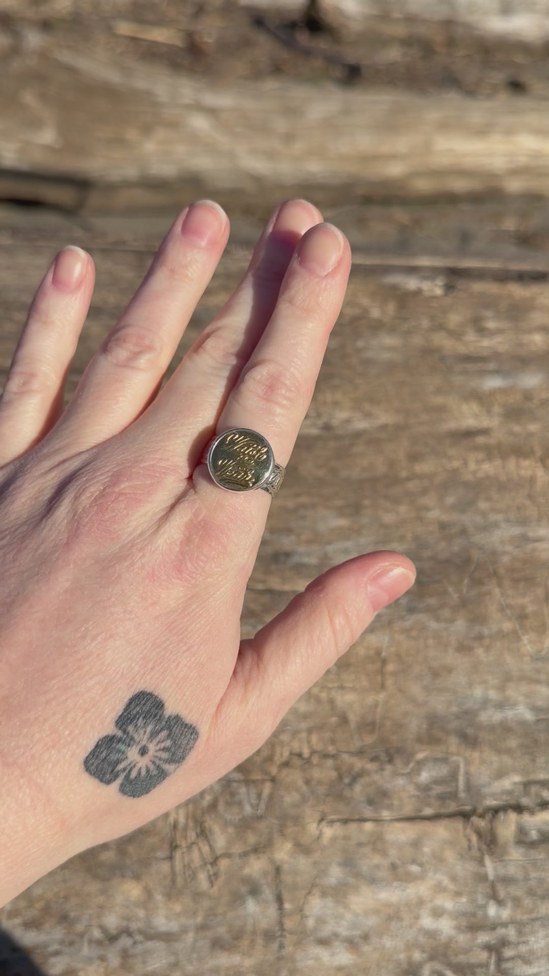 Load and play video in Gallery viewer, “Watch the Wear” Union Button Sterling Silver Ring Size 9.5
