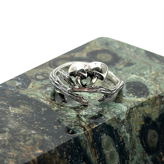 Silver Mushroom & Branch Adjustable Ring