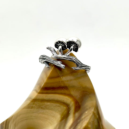 Silver Mushroom & Branch Adjustable Ring