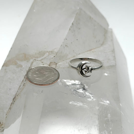 Moon & Star Silver Adjustable Ring