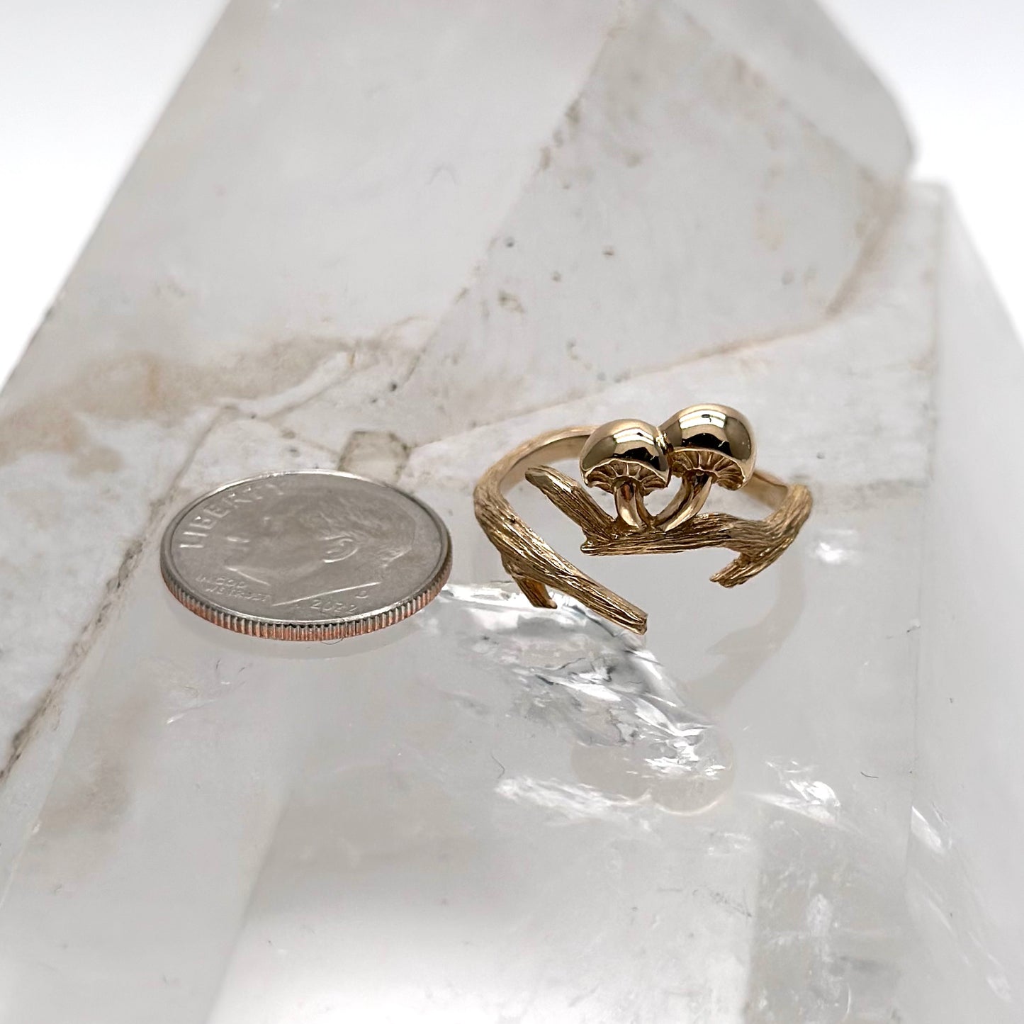 Gold Mushroom & Branch Adjustable Ring